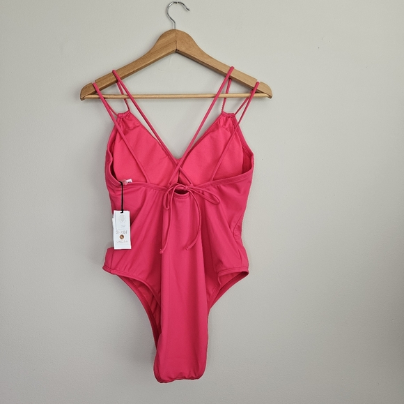 NWT Shade & Shore x Target Swimsuit Plunged Neckline‎ Tie Back Pink size Large - Picture 4 of 7